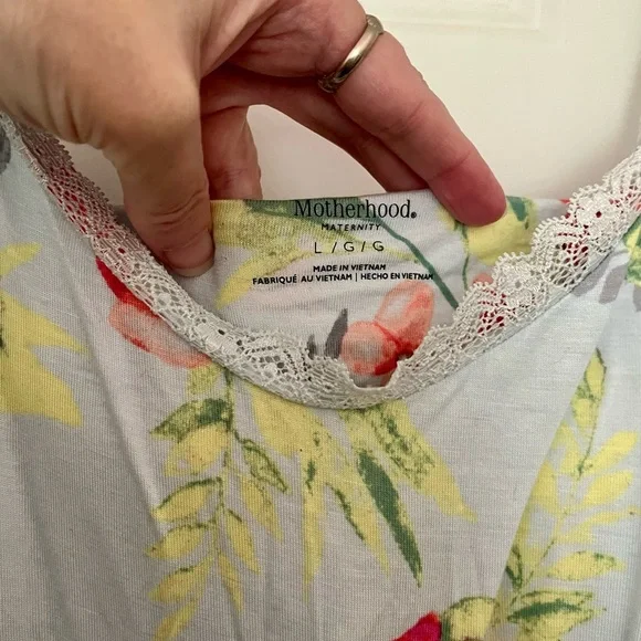 NWT Motherhood Maternity Floral Nursing Nightgown in Light Blue With Lace Trim - Picture 3 of 9